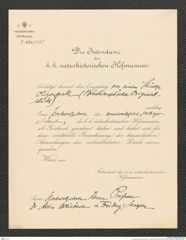 k.k. naturhistorisches Hofmuseum, Intendanzakten 1885-1896 (Hauer), Aktenzahl Z.460/1889, Seite 1